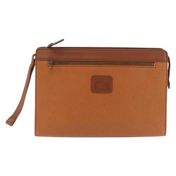 Burberrys Clutch Bag Leather Brown Gold Auth 164442